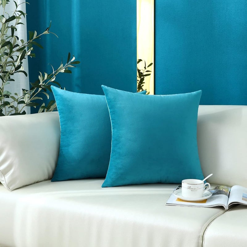 mixeoo Comfy Dark Turquoise Decorative Throw Pillow Covers Lumbar Velvet Super Soft Couch Cushion Cases for Living Room Sofa Decor, Set of 2, 12 x 20 Inch - Image 2