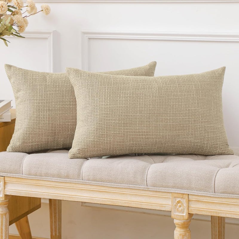 OTOSTAR Pack of 2 Throw Pillow Covers 16x24 Inch Linen Light Tan Pillowcases Farmhouse Decorative Solid Pillow Covers 40x60 cm Lumbar Cushion Case for Home Decor Sofa Couch Bed (Light Tan) - Image 4