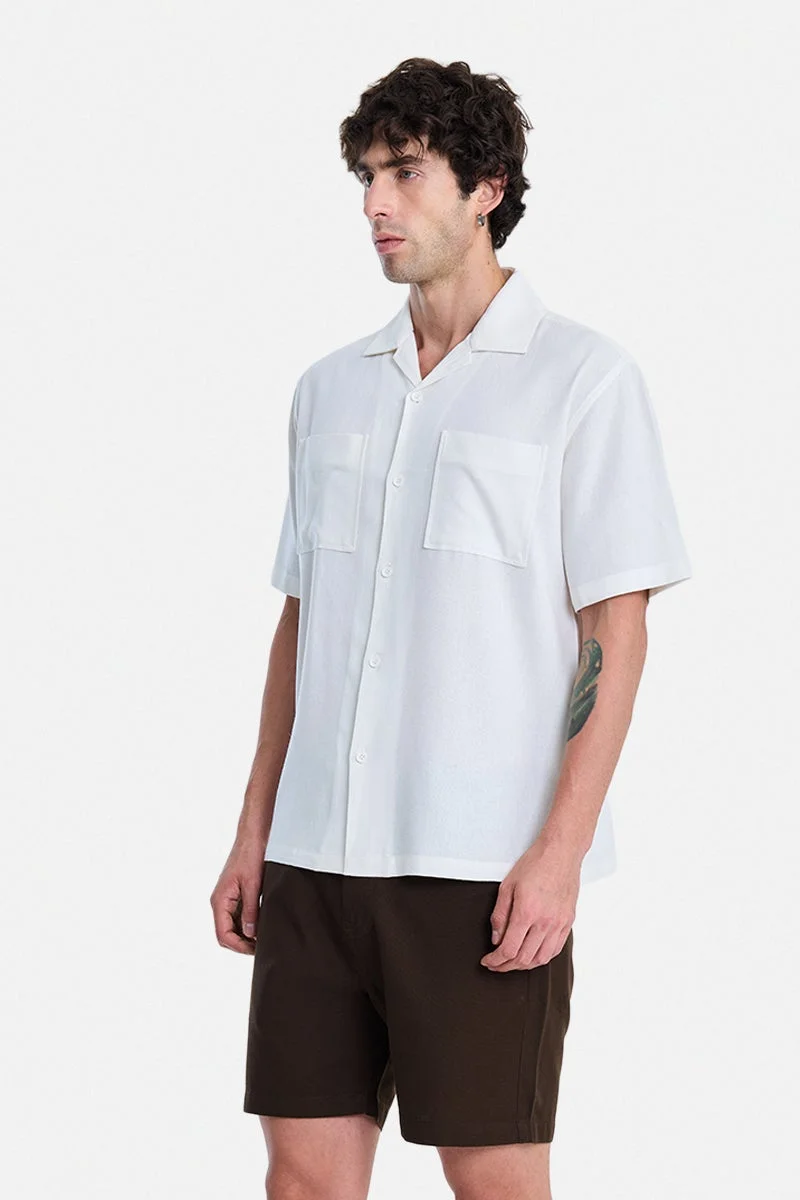 سنيتش White Textured Half Sleeve Boxy Vacation Shirt