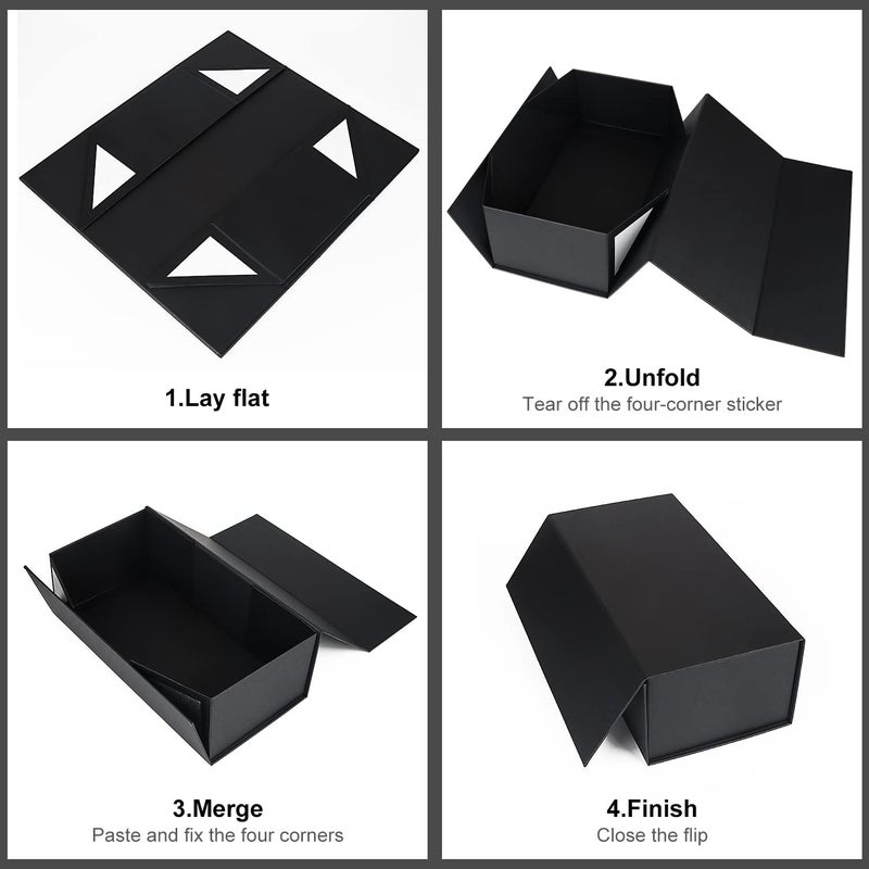 ROSTELACK صندوق هدايا أسود 10" × 6" × 3" مع غطاء مغناطيسي لصندوق الهدايا للهدايا، صناديق هدايا وصيفات العروس، صندوق لطيف، صندوق عيد ميلاد، فاخر لتغليف الهدايا، صندوق هدايا مغناطيسي لتغليف الهدايا (أسود) - Image 3