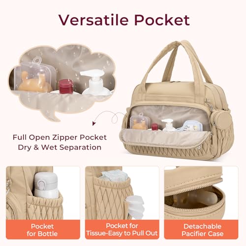 Telena Tote Diaper Bags, Travel Crossbody Large Capacity Hospital Bag for Women Labor Delivery with Pacifier Case Khaki - Image 5