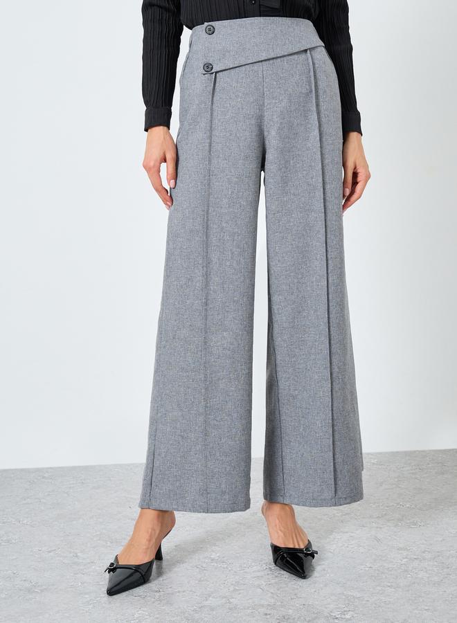 Take Two Women Solid Elastic Waist Button Detail Wide Leg Pants - Image 2