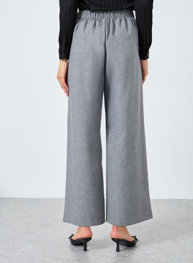 Take Two Women Solid Elastic Waist Button Detail Wide Leg Pants - Image 4