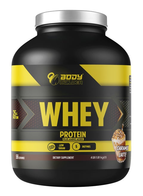Body Builder 100% Whey Protein Support Muscle Growth and Repair, Fast Absorption, Caramel Latte, 4 Lbs