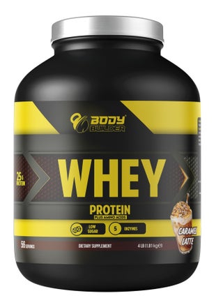 100% Whey Protein Powder Latte Caramel Flavor 4 LB | 25g Protein Per Serving | Whey Protein Isolate & Concentrate Blend | 7g Naturally Occurring BCAAs | 5.3g Glutamine | Digestive Enzymes | Low Sugar | Gluten Free | Non-GMO