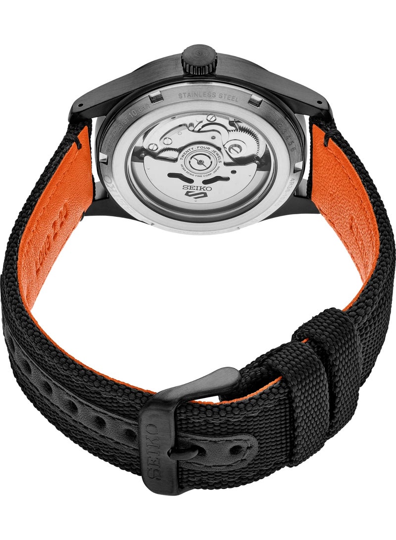 Seiko ساعة سيكو 5 سبورت الأوتوماتيكية SRPH33K1، 39.4 مم قرص أسود، علبة من الفولاذ المقاوم للصدأ وحزام نايلون أسود، مقاومة للماء حتى 100 م - Image 4