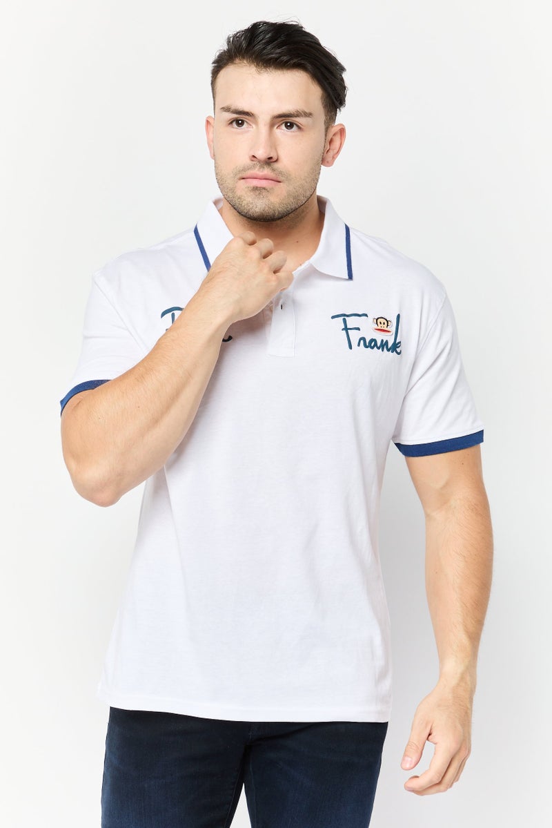 Paul Frank قميص بولو بأكمام قصيرة بتصميم عادي للرجال بشعار العلامة التجارية، أبيض - Image 1