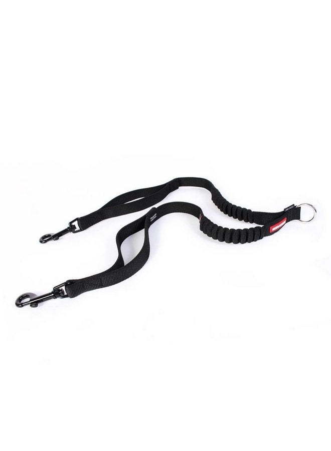 EzyDog Zero Shock Coupler Bungee Dog Leash - Walk Two Dogs with Ease and Comfort - Two Traffic Handles and Super Strength Metal Attachment Points for Control and Safety (24”, Black)