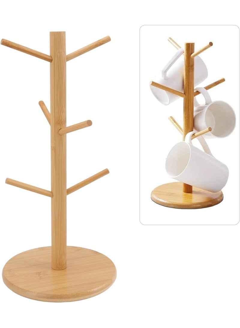 Bamboo Tree-Shaped Coffee Cup Holder – Decorative Coffee Cup Organizer with 6 Hooks, Coffee Station Décor for Kitchen, Home - Image 3