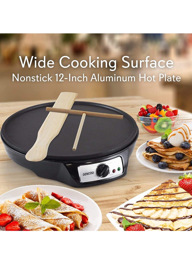GENCOO - Electric Crepe Maker Hot Plate Cooktop with Adjustable Temperature Control and LED Indicator Light, Includes Wooden Spatula and Batter Spreader 12 Inch - Image 1