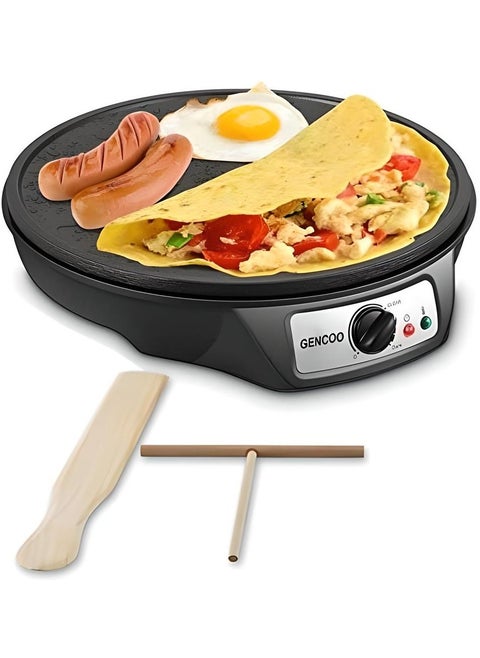 Electric Crepe Maker Hot Plate Cooktop with Adjustable Temperature Control and LED Indicator Light, Includes Wooden Spatula and Batter Spreader 12 Inch