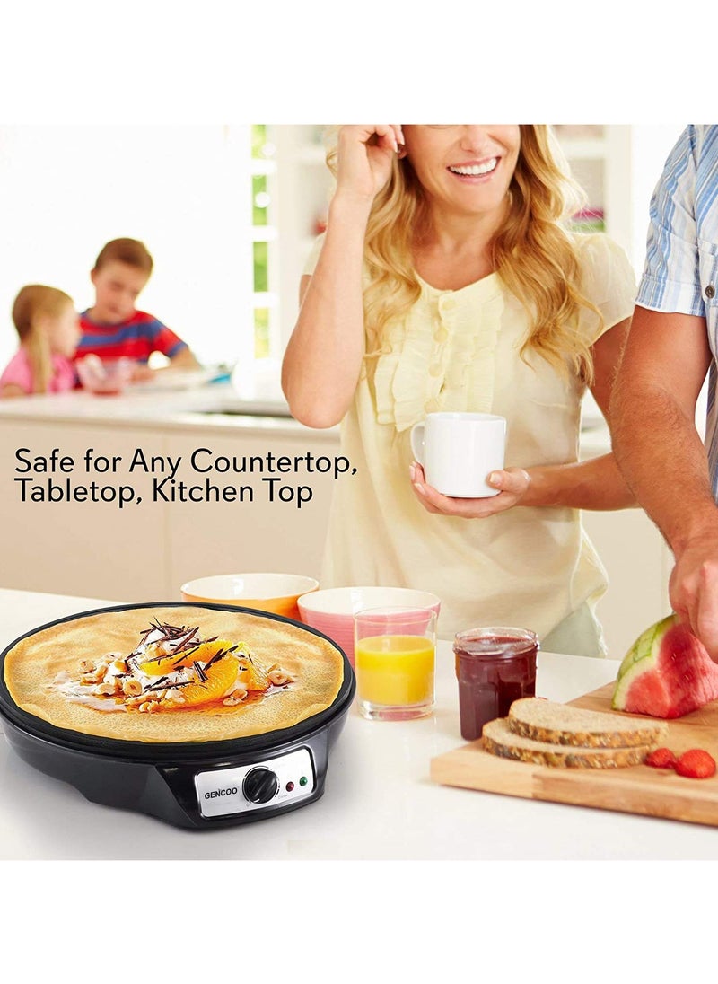 GENCOO - Electric Crepe Maker Hot Plate Cooktop with Adjustable Temperature Control and LED Indicator Light, Includes Wooden Spatula and Batter Spreader 12 Inch - Image 1