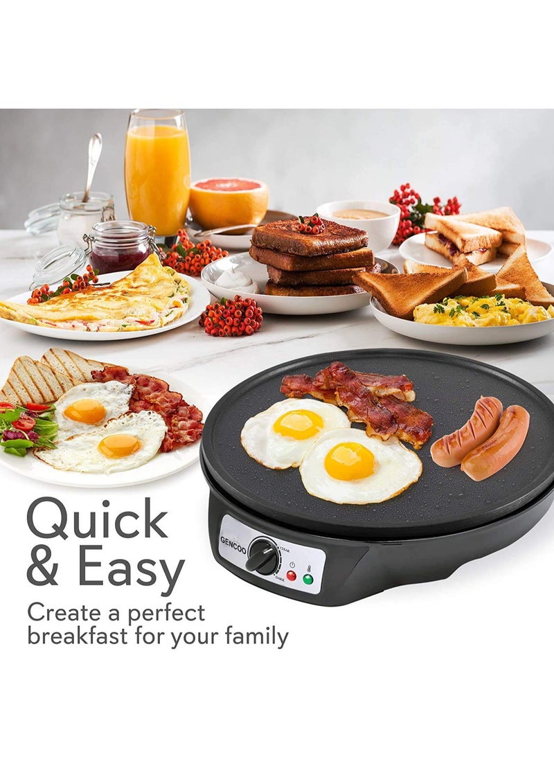 GENCOO - Electric Crepe Maker Hot Plate Cooktop with Adjustable Temperature Control and LED Indicator Light, Includes Wooden Spatula and Batter Spreader 12 Inch - Image 1