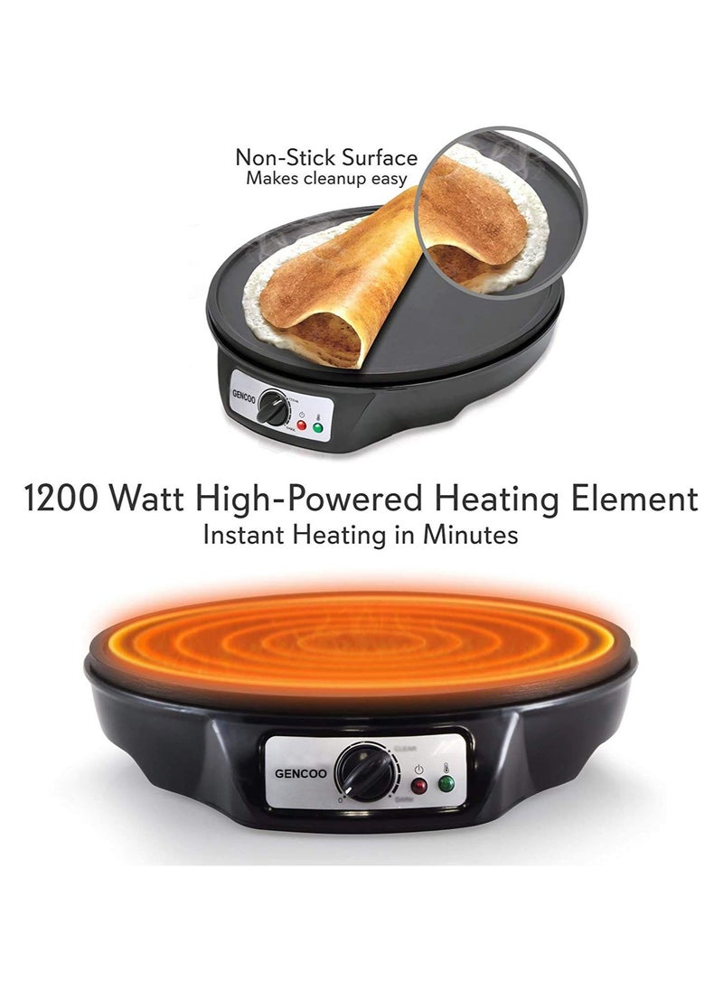 GENCOO - Electric Crepe Maker Hot Plate Cooktop with Adjustable Temperature Control and LED Indicator Light, Includes Wooden Spatula and Batter Spreader 12 Inch - Image 1