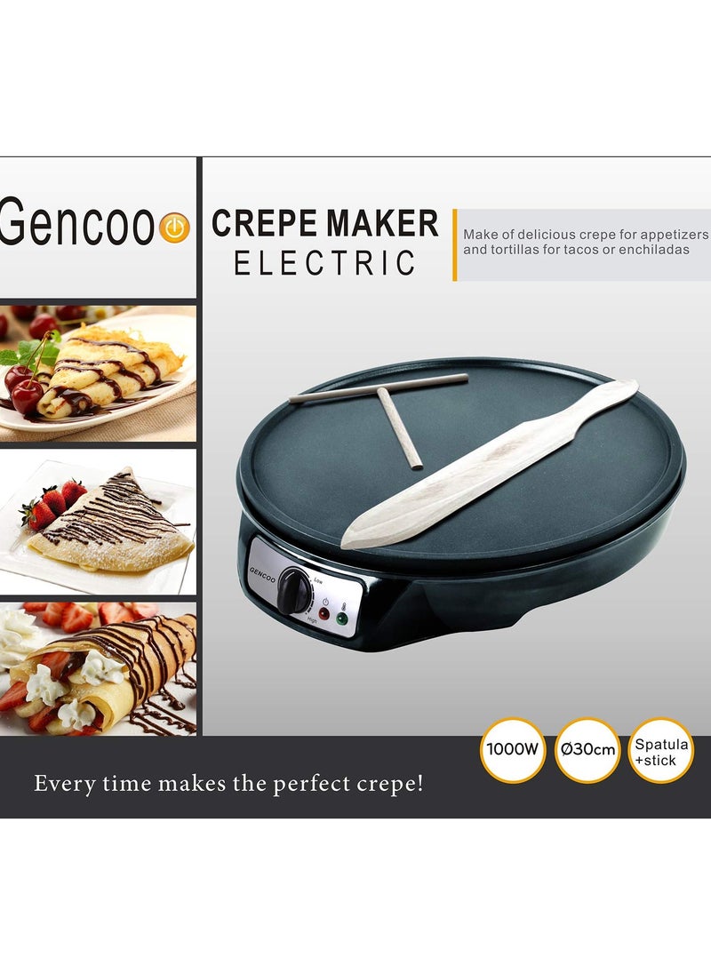 GENCOO - Electric Crepe Maker Hot Plate Cooktop with Adjustable Temperature Control and LED Indicator Light, Includes Wooden Spatula and Batter Spreader 12 Inch - Image 1