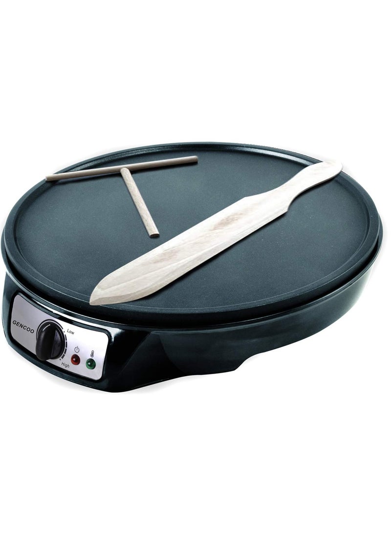 GENCOO - Electric Crepe Maker Hot Plate Cooktop with Adjustable Temperature Control and LED Indicator Light, Includes Wooden Spatula and Batter Spreader 12 Inch - Image 1