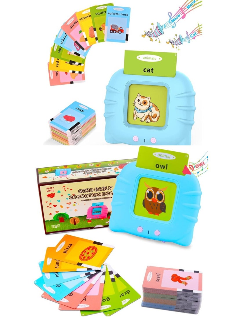 2Pcs Educational Toy For Kids Listen and Learn Literacy Audible Flash Cards For Toddlers 1 2 3 4 5 6 Years Old Boys Girls Flashcards Device With 112 pcs Double Sided Cards 224 Words Blue Reader  - Image 1
