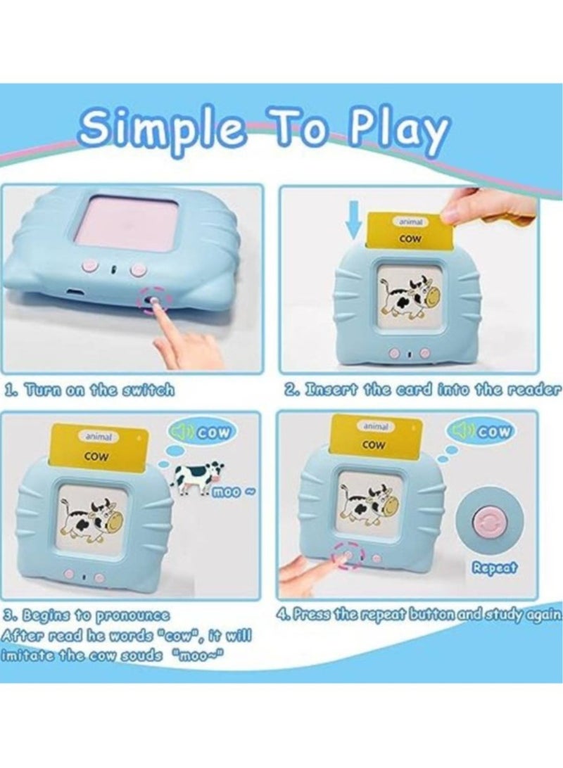 2Pcs Educational Toy For Kids Listen and Learn Literacy Audible Flash Cards For Toddlers 1 2 3 4 5 6 Years Old Boys Girls Flashcards Device With 112 pcs Double Sided Cards 224 Words Blue Reader  - Image 4