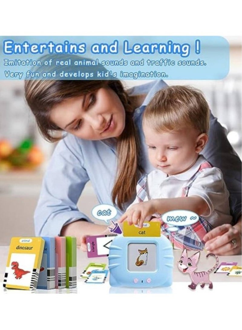 2Pcs Educational Toy For Kids Listen and Learn Literacy Audible Flash Cards For Toddlers 1 2 3 4 5 6 Years Old Boys Girls Flashcards Device With 112 pcs Double Sided Cards 224 Words Blue Reader  - Image 5
