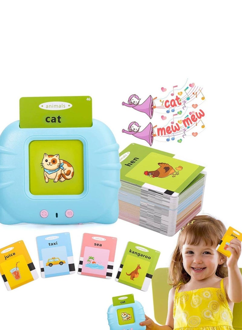 2Pcs Educational Toy For Kids Listen and Learn Literacy Audible Flash Cards For Toddlers 1 2 3 4 5 6 Years Old Boys Girls Flashcards Device With 112 pcs Double Sided Cards 224 Words Blue Reader  - Image 3