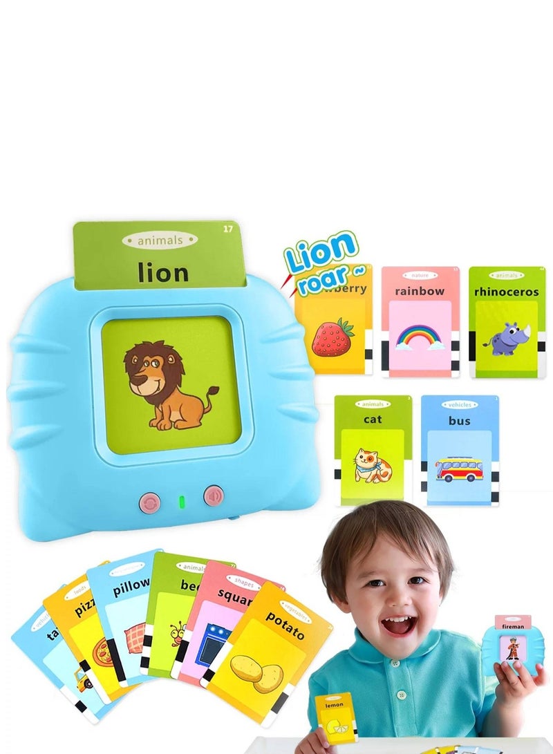 2Pcs Educational Toy For Kids Listen and Learn Literacy Audible Flash Cards For Toddlers 1 2 3 4 5 6 Years Old Boys Girls Flashcards Device With 112 pcs Double Sided Cards 224 Words Blue Reader  - Image 2