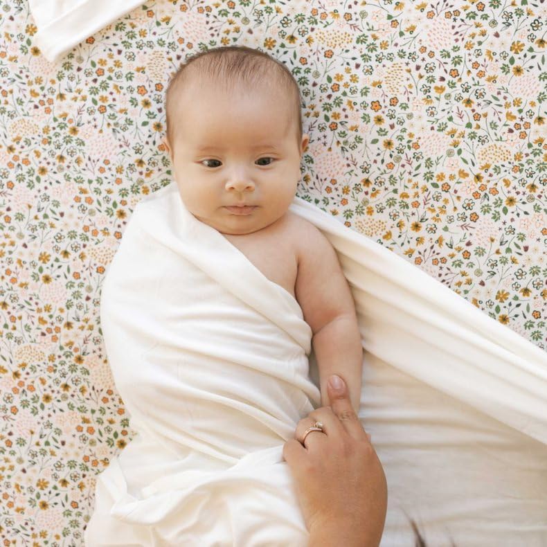 Little Unicorn Premium Stretch Knit Swaddle Blanket - White - Image 5