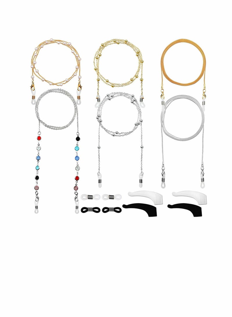 Excefore 6 PCS Of Women's Glasses Chain, Lanyard Necklace, Elegant Guard Ring, Beaded Shoulder Strap Bracket To Prevent Loss - Image 1