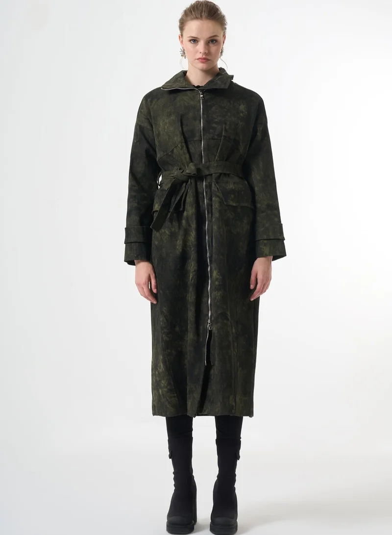 MissWhence  Structured camouflage Patterned Overcoat - Khaki for Women | Best Price UAE