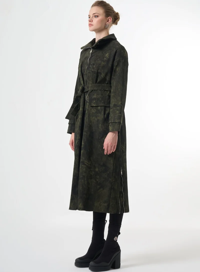 MissWhence  Structured camouflage Patterned Overcoat - Khaki for Women | Best Price UAE
