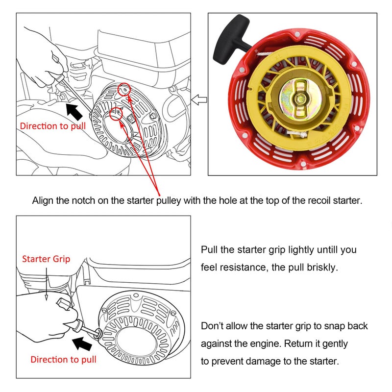Strongthium Pull Start Recoil Starter Assembly For Predator Ghost Etq Powermate All Power Echo Gentron Ai Power 212Cc 196Cc 6.5Hp Generators Red - Image 5