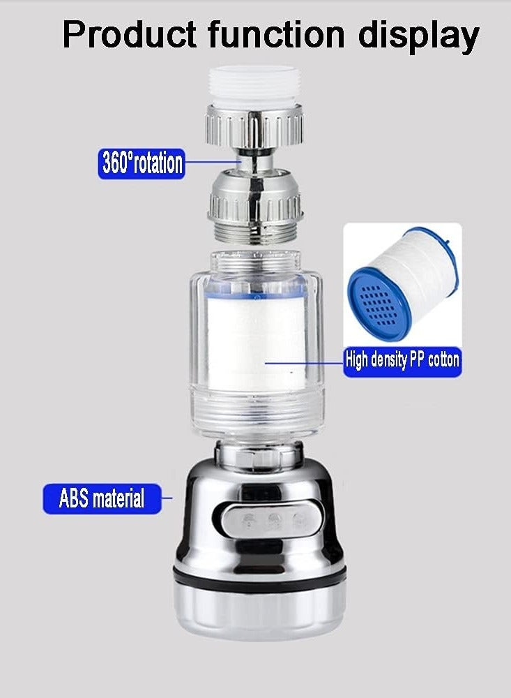 Faucet Water Filter Set,360° Rotating Sink Water Filter Faucet Bathroom Sink Filter with Filter Elements,Kitchen Sink Water Saving Tap Aerator, 3 Water Outlet Modes, Vegetables and Wash Fruits for Kitchen - Image 2