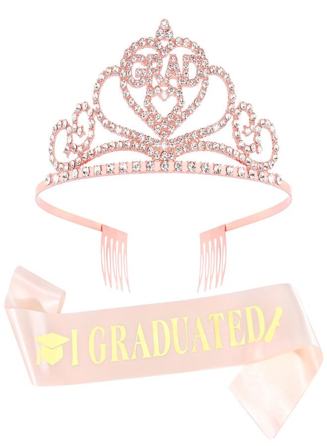 Vovii Graduation Crown and I Graduated Sash for Grad Party Decorations, Rose Gold Tiara and Glitter Sash with Gold Foil for 2025 Graduation Party Supplies, Grad Gifts for Women Girls - Image 1