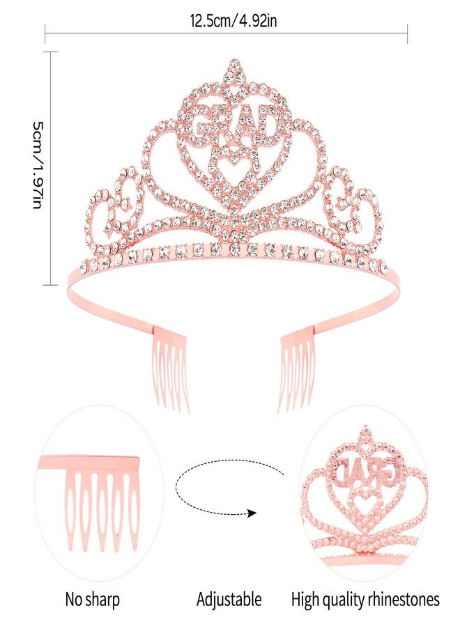 Vovii Graduation Crown and I Graduated Sash for Grad Party Decorations, Rose Gold Tiara and Glitter Sash with Gold Foil for 2025 Graduation Party Supplies, Grad Gifts for Women Girls - Image 3