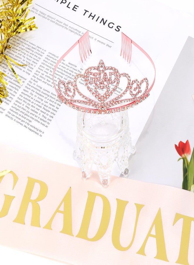 Vovii Graduation Crown and I Graduated Sash for Grad Party Decorations, Rose Gold Tiara and Glitter Sash with Gold Foil for 2025 Graduation Party Supplies, Grad Gifts for Women Girls - Image 2