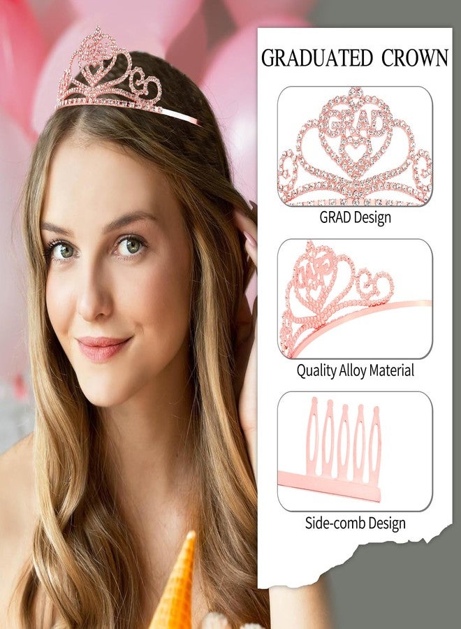 Vovii Graduation Crown and I Graduated Sash for Grad Party Decorations, Rose Gold Tiara and Glitter Sash with Gold Foil for 2025 Graduation Party Supplies, Grad Gifts for Women Girls - Image 4