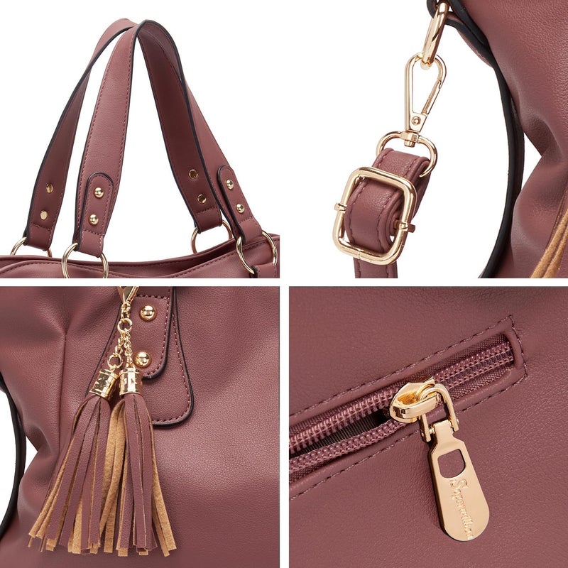 Soperwillton Fashion Handbag for Women Shoulder Bag Top Handle Satchel Hobo Tote Bag Purse Set 4pcs - Image 3