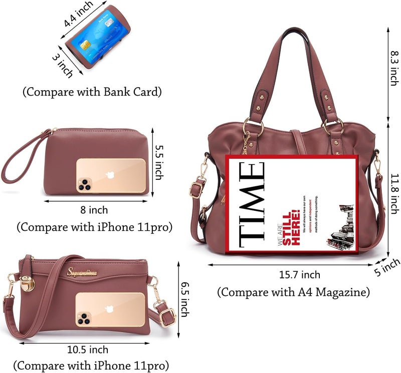 Soperwillton Fashion Handbag for Women Shoulder Bag Top Handle Satchel Hobo Tote Bag Purse Set 4pcs - Image 4