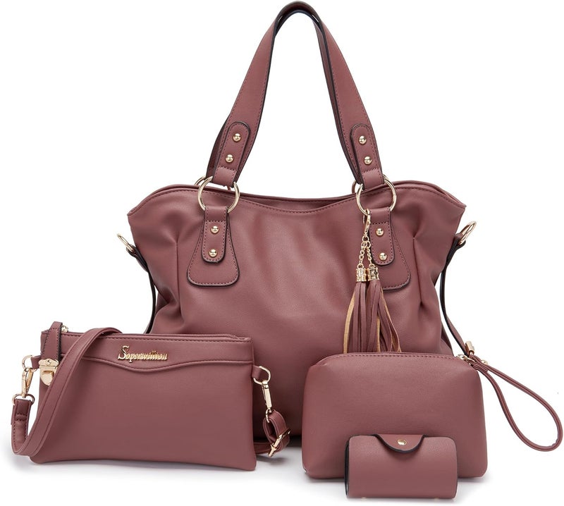 Soperwillton Fashion Handbag for Women Shoulder Bag Top Handle Satchel Hobo Tote Bag Purse Set 4pcs - Image 1