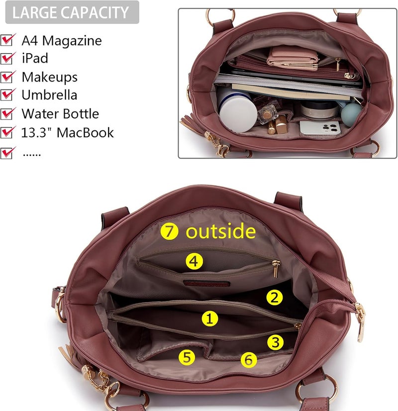 Soperwillton Fashion Handbag for Women Shoulder Bag Top Handle Satchel Hobo Tote Bag Purse Set 4pcs - Image 5