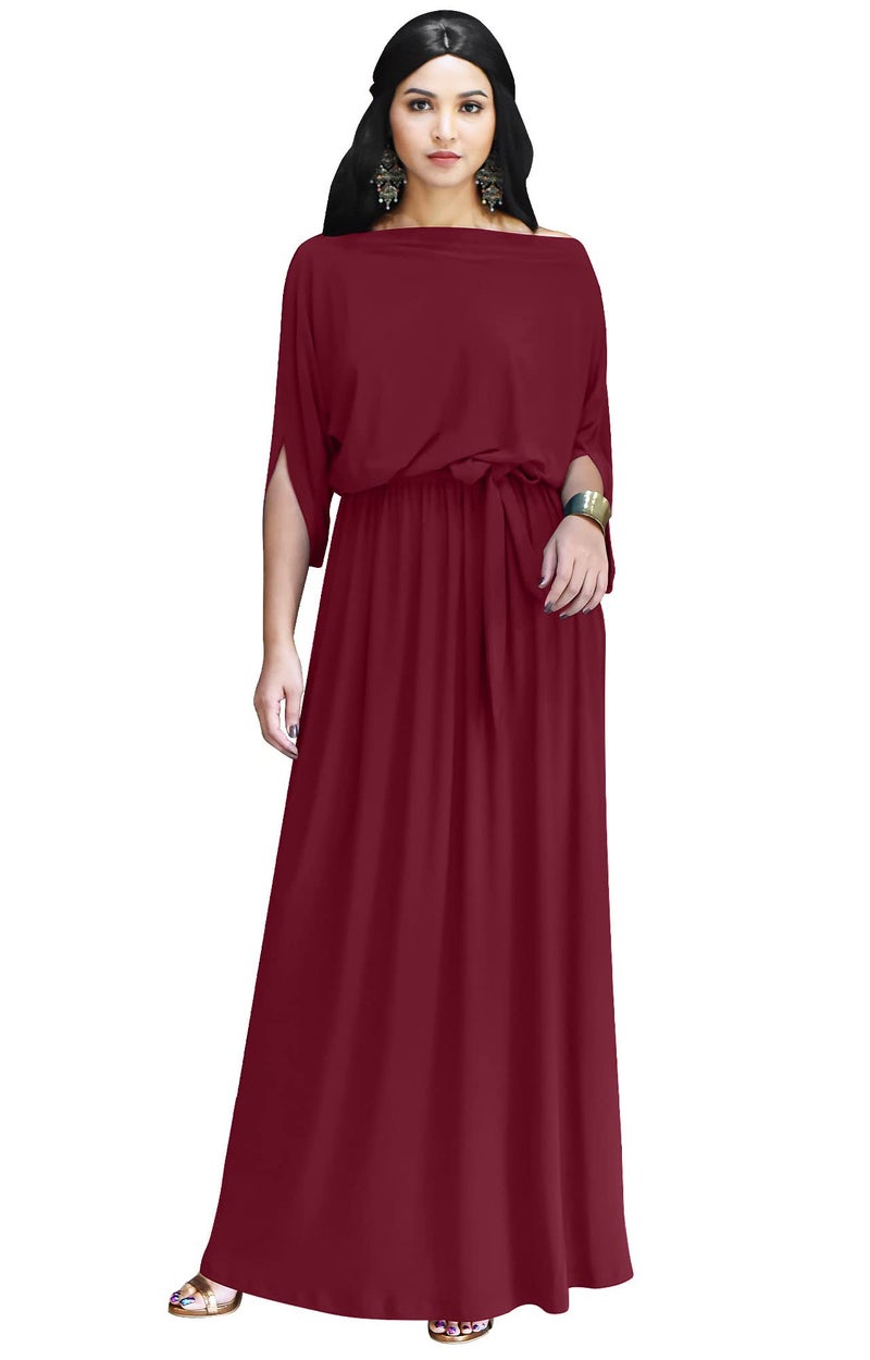 KOH KOH Plus Size Womens Long Flowy Casual Short Half Sleeve with Sleeves Fall Winter Floor Length Evening Modest A-line Formal Maternity Gown Gowns Maxi Dress Dresses, Crimson Dark Red 2XL 18-20 - Image 1
