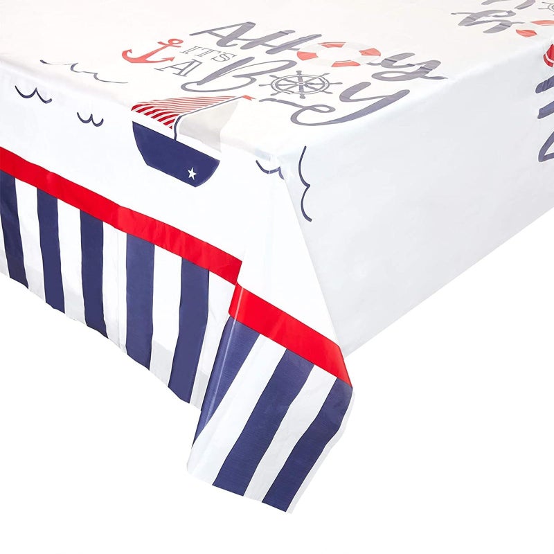 Sparkle and Bash Sparkle and Bash Ahoy Its a Boy Nautical Table Cover 54 x 108 in Rectangle 3 Pack 