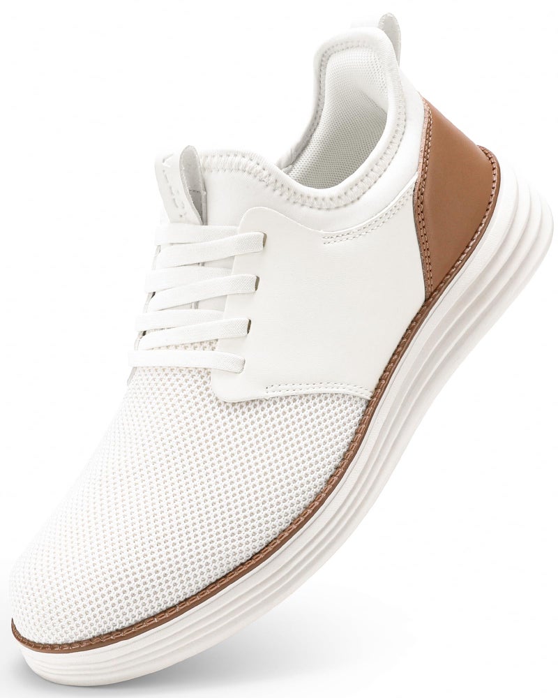 VILOCY Mens Slip On Casual Dress Shoes Hands Free Fashion Sneakers Mesh Tennis Walking Shoes Comfortable Work Shoes Breathable Lightweight Non Slip White,EU42 - Image 1