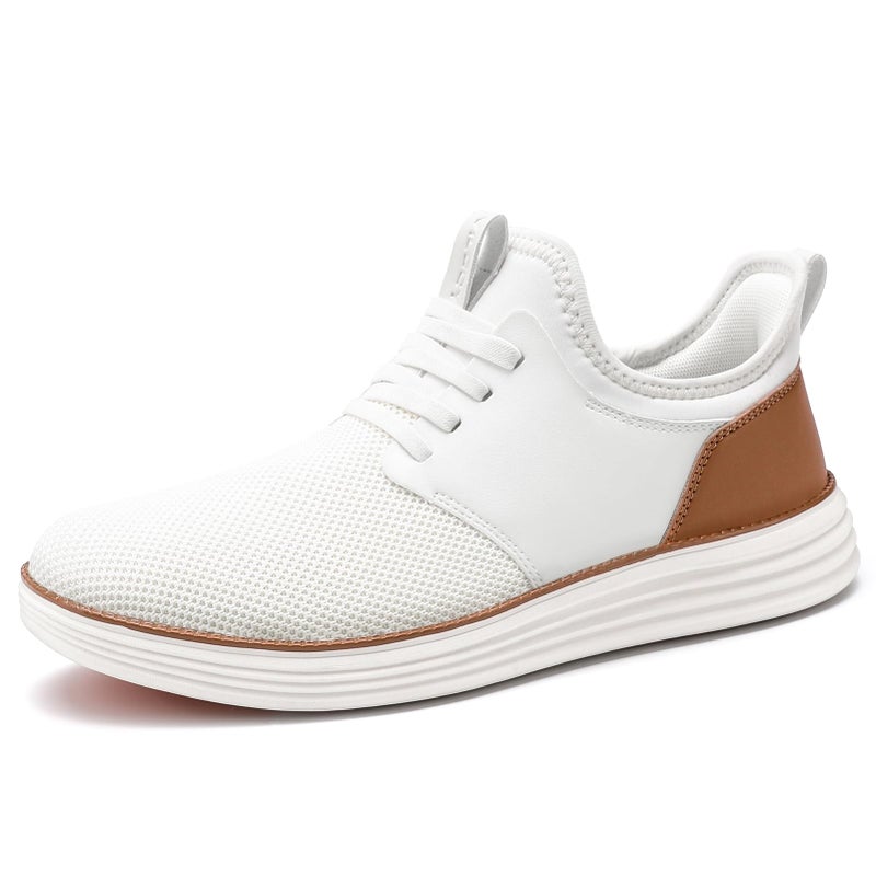 VILOCY Mens Slip On Casual Dress Shoes Hands Free Fashion Sneakers Mesh Tennis Walking Shoes Comfortable Work Shoes Breathable Lightweight Non Slip White,EU42 - Image 4