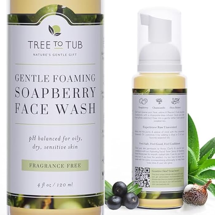Tree to Tub Sensitive Skin Face Wash for Dry Skin - Fragrance Free Gentle Face Cleanser for Women & Men, Unscented Hydrating Foaming Facial Cleanser, Daily Face Soap w/All Natural Organic Aloe Vera - Image 1