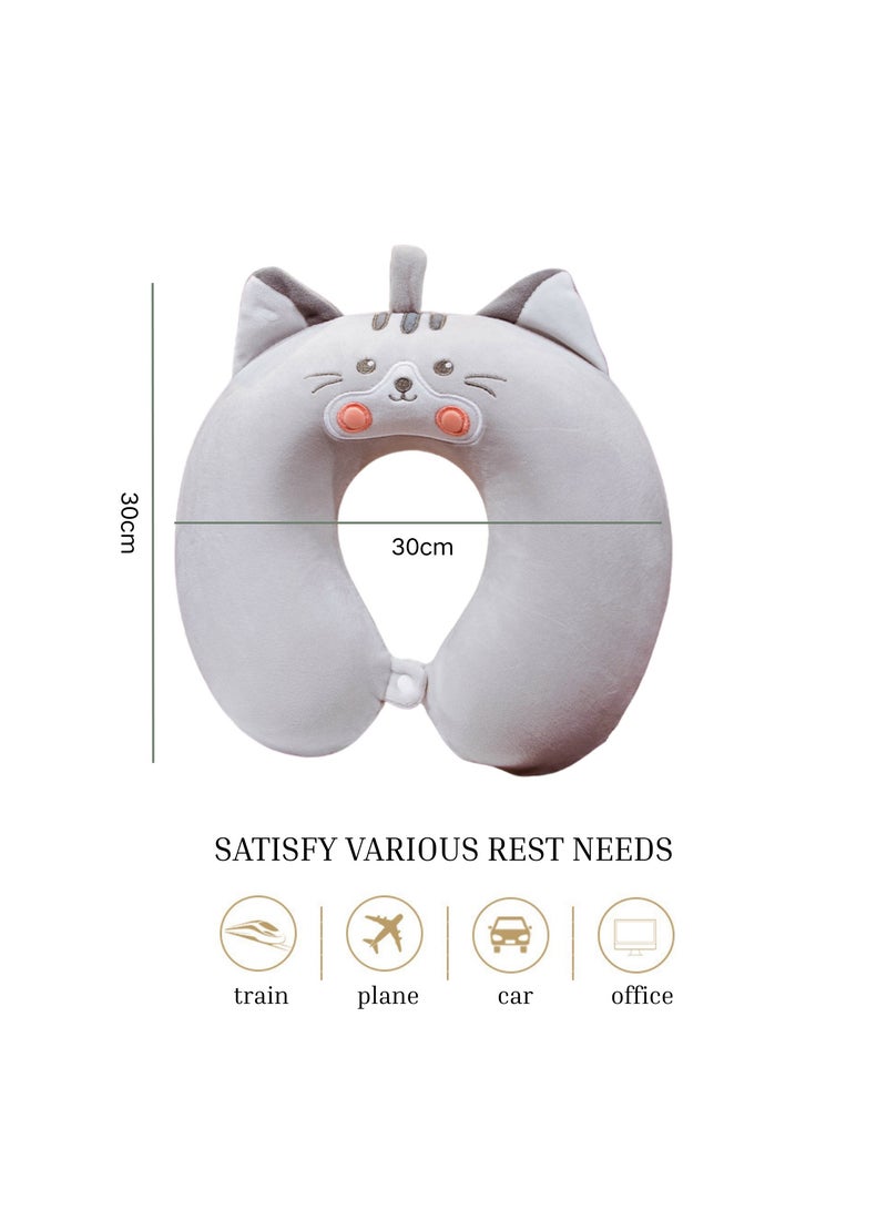 GoldenLike  وسادة سفر، وسادة رقبة ناعمة من الألياف الدقيقة، وسادة أطفال خفيفة الوزن محمولة، مسند رأس، دعم للرقبة على شكل حرف U، للطائرة، السيارة، المنزل، المكتب، لون رمادي - Image 4