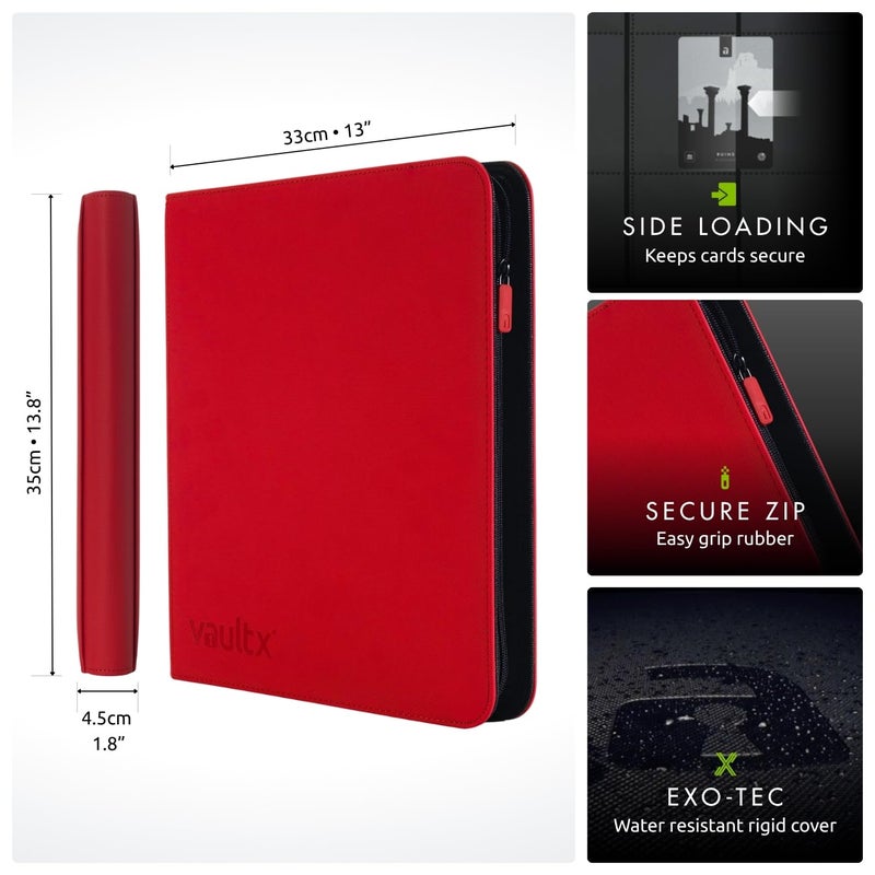Vault X 12 XL Pocket Trading Card Zip Binder, 624 Cards, Premium Exo-Tec Album Material, 26 Side-Loading Pages, Folder for Collectible Card Games, Sports, TCG (Red) - Image 2