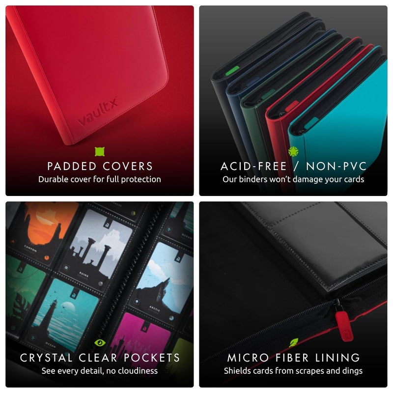 Vault X 12 XL Pocket Trading Card Zip Binder, 624 Cards, Premium Exo-Tec Album Material, 26 Side-Loading Pages, Folder for Collectible Card Games, Sports, TCG (Red) - Image 5