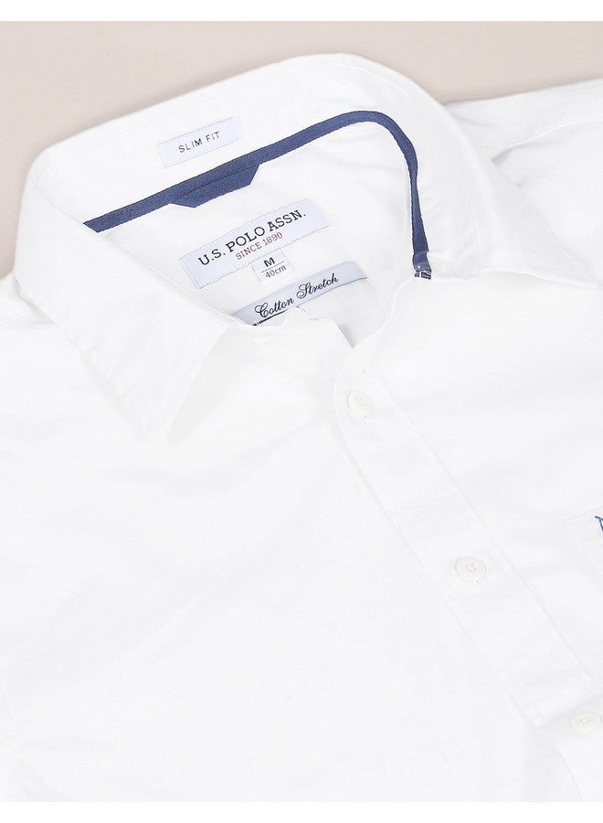 U.S. Polo Assn. U.S. POLO ASSN. Mens Fs Solid Regular Fit Shirts (Usshtc0055_White_Small) - Image 3