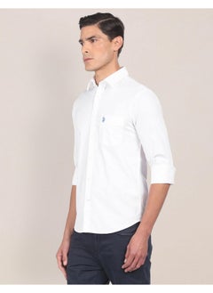 U.S. Polo Assn. U.S. POLO ASSN. Mens Fs Solid Regular Fit Shirts (Usshtc0055_White_Small)  - Image 5