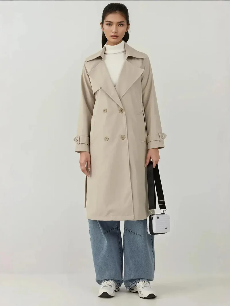 BIG DART Beige Natural BDART Belted Long Trench Coat for Women | Best Price UAE